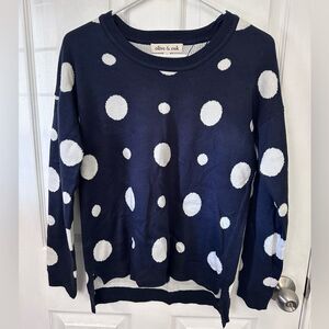 NWT OLIVE & OAK Polka Dot Navy Blue and Ivory White Long Sweater *New with flaw